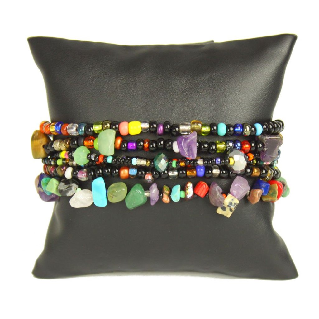 Czech Bead Black Multi-Color 6 Strand Bracelet